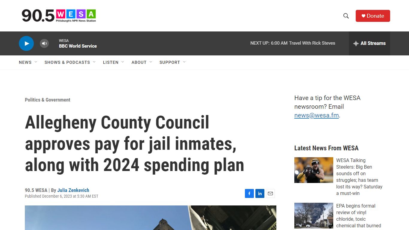 Allegheny County Council approves pay for jail inmates | 90.5 WESA